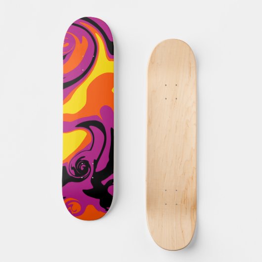 Orange, Schwarz, Rosa und Gelb Skateboard (Vorderseite)
