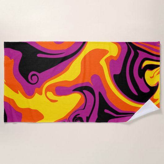 Orange, Schwarz, Rosa und Gelb Strandtuch (Vorderseite)
