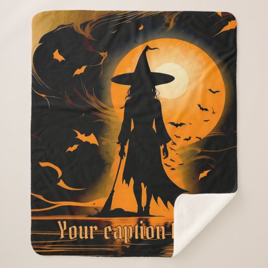 Orange, Schwarz, Silhouette Hexe, benutzerdefinier Sherpadecke (Vorderseite)