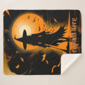 Orange, Schwarz, Silhouette Hexe, benutzerdefinier Sherpadecke (Vorderseite (Horizontal))