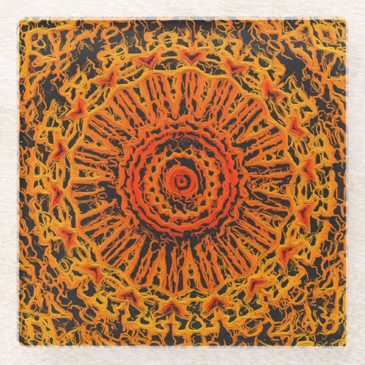 Orange, Schwarz und Gelb Abstrakt Glasuntersetzer (Vorderseite)