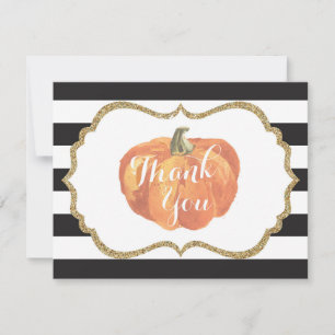 Orange Schwarz und Gold Kürbis Herbst Dankeskarte
