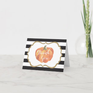 Orange Schwarz und Gold Kürbis Herbst Dankeskarte