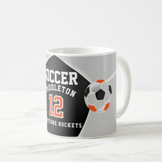 Orange, Schwarz und Weiß ⚽ Fußball Sport Kaffeetasse (VorderseiteRechts)