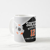 Orange, Schwarz und Weiß ⚽ Fußball Sport Kaffeetasse (Vorderseite Links)