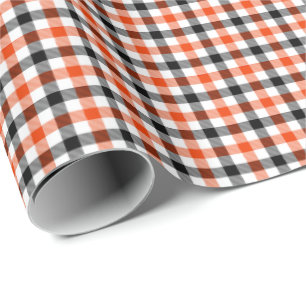 Orange Schwarz und Weiß Gingham Karo Geschenkpapier