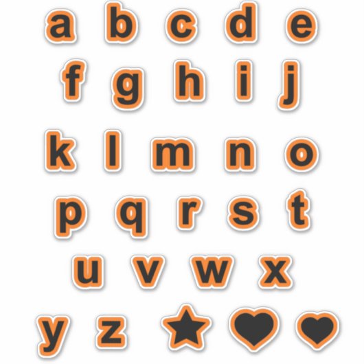 Orange Schwarz Unterbuchstaben Buchstaben Alphabet Aufkleber (Vorderseite)