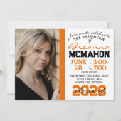 Orange Schwarz-weiß Abschluss 2 Foto Einladung (Vorderseite)