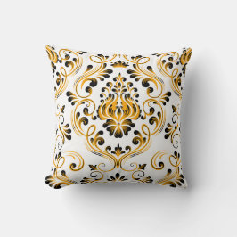 Orange Schwarz-weiß Damask Blumenmuster Elegante Kissen