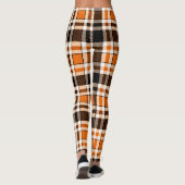 Orange Schwarz-weiß Flannel Tartan Muster Design Leggings (Rückseite)