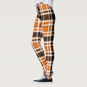 Orange Schwarz-weiß Flannel Tartan Muster Design Leggings (Links)