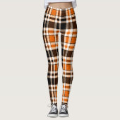 Orange Schwarz-weiß Flannel Tartan Muster Design Leggings (Vorderseite)