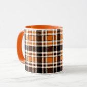 Orange Schwarz-weiß Flannel Tartan Muster Design Tasse (Vorderseite Links)