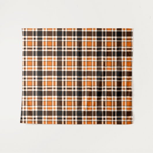 Orange Schwarz-weiß Flannel Tartan Muster Design Wandteppich (Vorderseite (Horizontal))