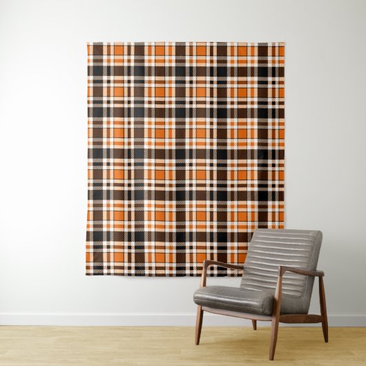 Orange Schwarz-weiß Flannel Tartan Muster Design Wandteppich (Beispiel)