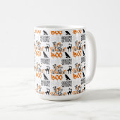 ORANGE SCHWARZ-WEISS HALLOWEEN CROWS BOO KAFFEETASSE (VorderseiteRechts)