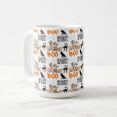 ORANGE SCHWARZ-WEISS HALLOWEEN CROWS BOO KAFFEETASSE (Vorderseite Links)