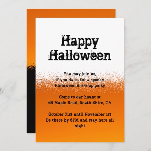 Orange Schwarz-Weiß-Halloween-Einladung Einladung (Vorne/Hinten)