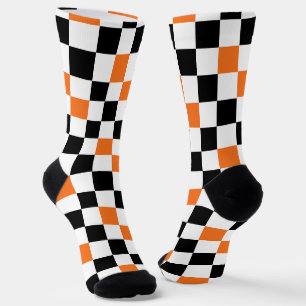 Orange Schwarz Weiß kariertes Musterdesign  Socken