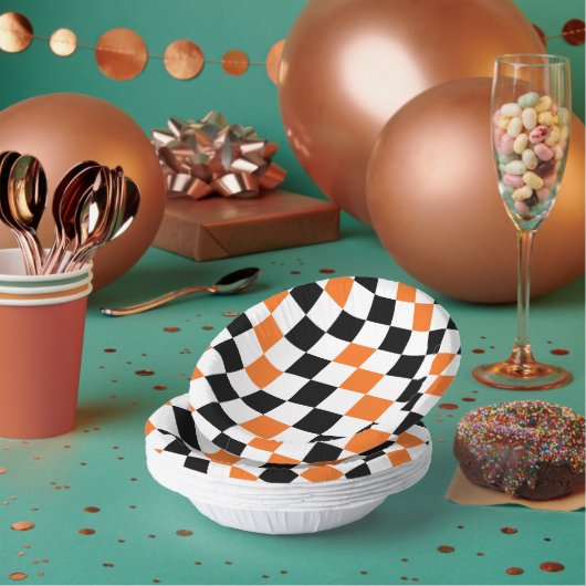 Orange Schwarz Weiß Karomuster Design Pappteller (Multi)