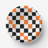 Orange Schwarz Weiß Karomuster Design Pappteller (Vorderseite)
