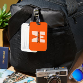 Orange Schwarz-weiß Monogram Name Modern Masculine Gepäckanhänger