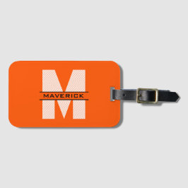 Orange Schwarz-weiß Monogram Name Modern Masculine Gepäckanhänger