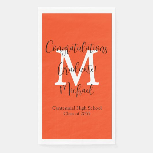 Orange Schwarz-weiß Monogramm Abschluss Graduate Serviette (Vorderseite)