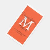 Orange Schwarz-weiß Monogramm Abschluss Graduate Serviette (Ecke)