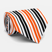 Orange Schwarz Weiß Streifen Muster Design Krawatte (Gerollt)