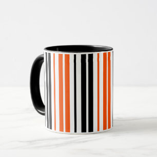 Orange Schwarz Weiß Streifen Muster Design  Tasse