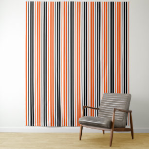 Orange Schwarz Weiß Streifen Muster Design Wandteppich