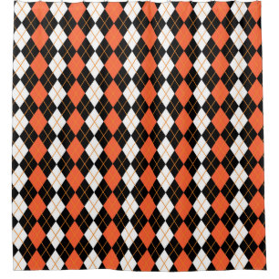 Orange Schwarz-weiße Raute Diamond Design Duschvorhang