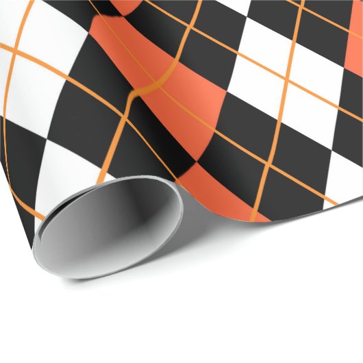 Orange Schwarz-weiße Raute Diamond Design Geschenkpapier (Rolleneckpunkt)