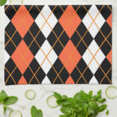 Orange Schwarz-weiße Raute Diamond Design Geschirrtuch (Gefaltet)