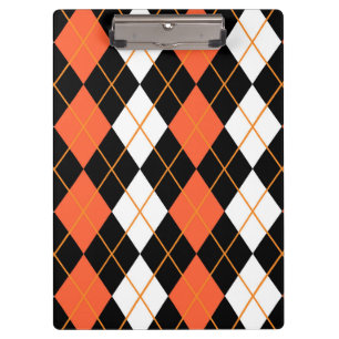 Orange Schwarz-weiße Raute Diamond Design Klemmbrett