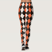 Orange Schwarz-weiße Raute Diamond Design Leggings (Rückseite)