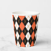 Orange Schwarz-weiße Raute Diamond Design Pappbecher (Rückseite)