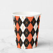 Orange Schwarz-weiße Raute Diamond Design Pappbecher (Rechts)