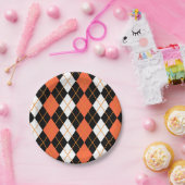 Orange Schwarz-weiße Raute Diamond Design Pappteller (Party)