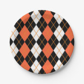 Orange Schwarz-weiße Raute Diamond Design Pappteller (Vorderseite)