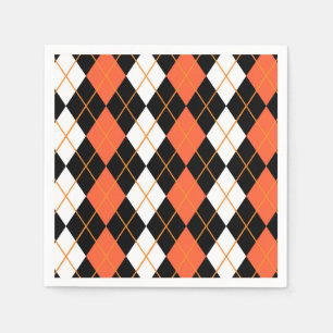 Orange Schwarz-weiße Raute Diamond Design Serviette