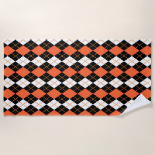 Orange Schwarz-weiße Raute Diamond Design Strandtuch