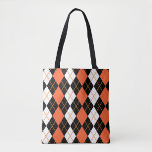 Orange Schwarz-weiße Raute Diamond Design Tasche