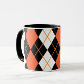 Orange Schwarz-weiße Raute Diamond Design Tasse (Vorderseite Links)