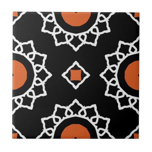 Orange Schwarz-weiße Ziergeometrie Fliese (Vorderseite)