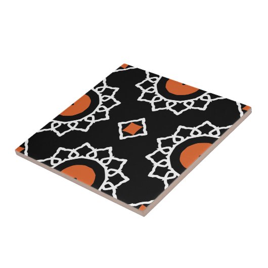 Orange Schwarz-weiße Ziergeometrie Fliese (Seite)