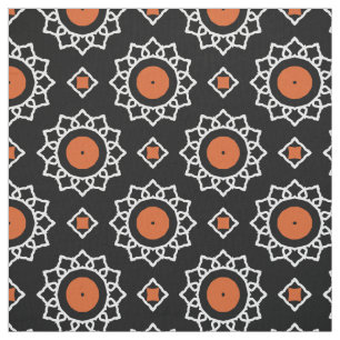 Orange Schwarz-weiße Ziergeometrie Stoff