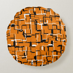 Orange Schwarz-weißes Cooles Muster Rundes Kissen