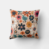 Orange Schwarze Blume Muster Beige Hintergrund Kissen (Rückseite)
